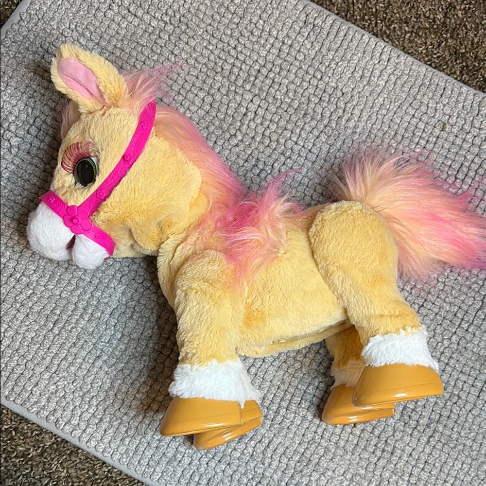 Pink and Orange Stuffed Animal Pony with Fluffy Mane